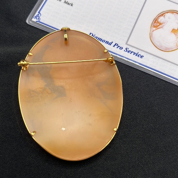 Cameo Shell Brooch & Pendant 18k Gold with Gem Identification Report